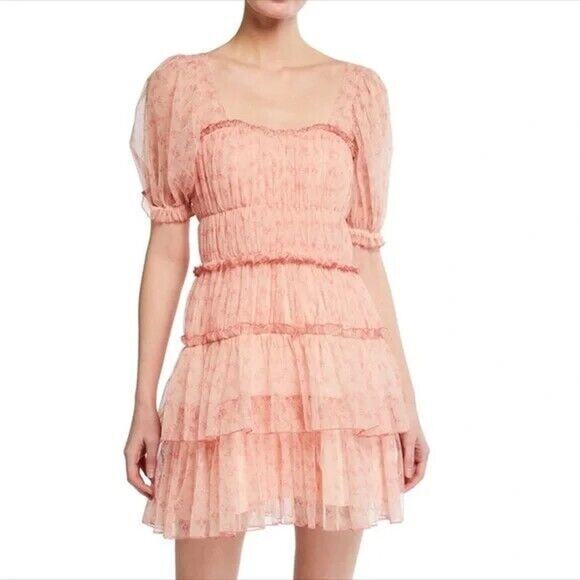 NWD Jonathan Simkhai Delilah Tiered Floral Tulle Mini Dress Size 12 Pink #1A452 - Picture 1 of 12